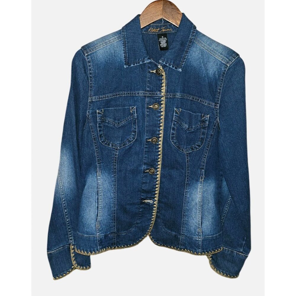 Kikit Jeans Western Denim Jacket Scalloped Trim‎ Fitted Boho Medium